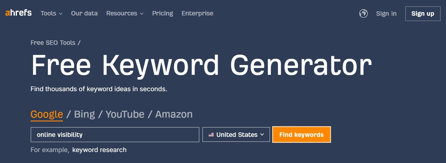 ahrefs free keyword research tool input