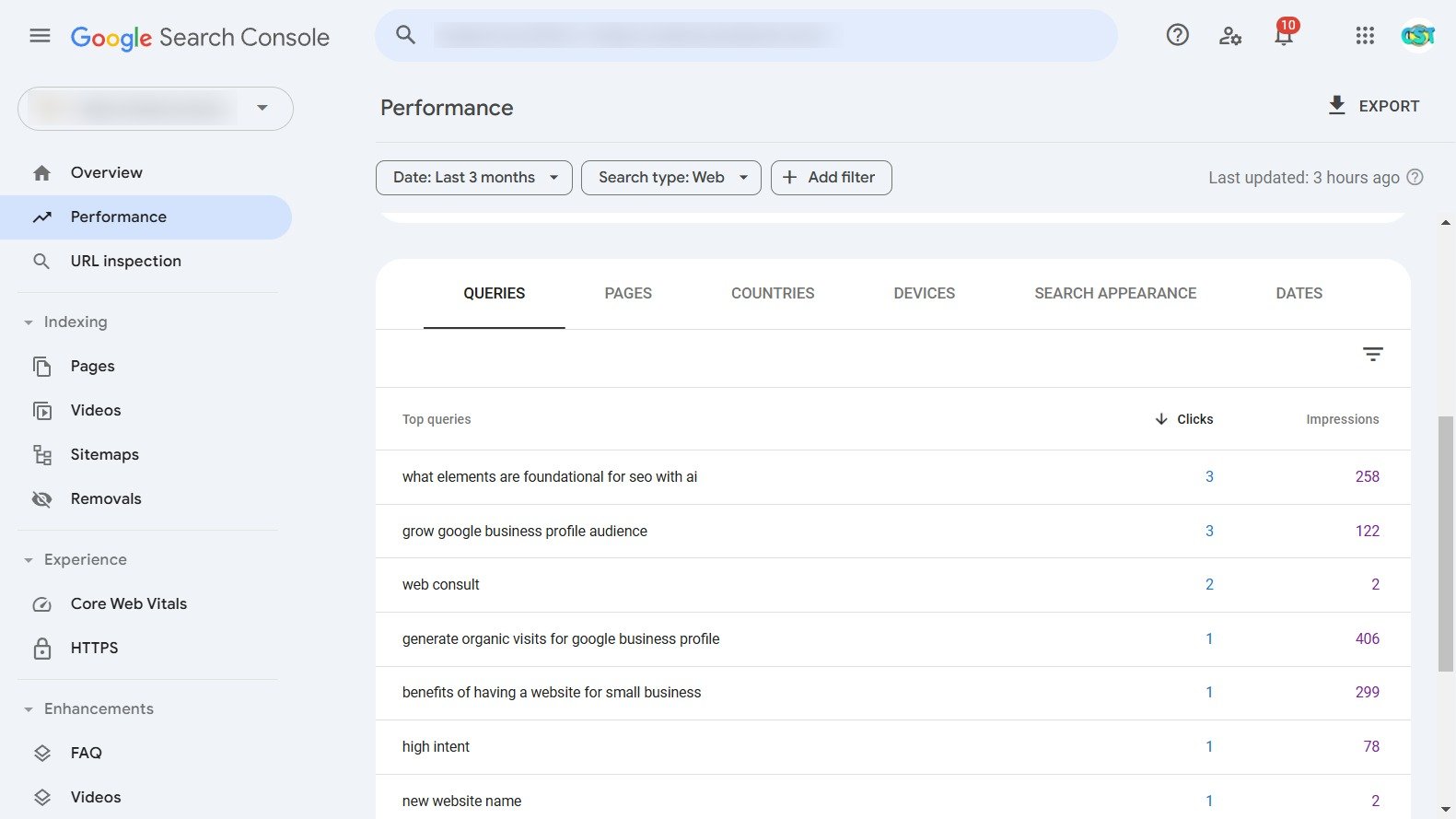 google search console performance queries