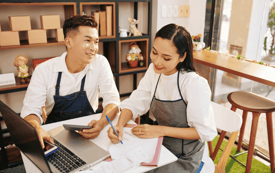 small business owner using a notebook