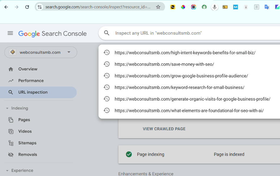 submit url to google search console search bar