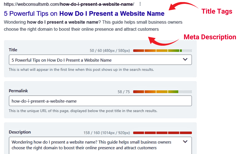 title tags and meta description